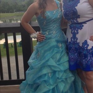 Light Blue Prom Dress, One Shoulder, Corset Back